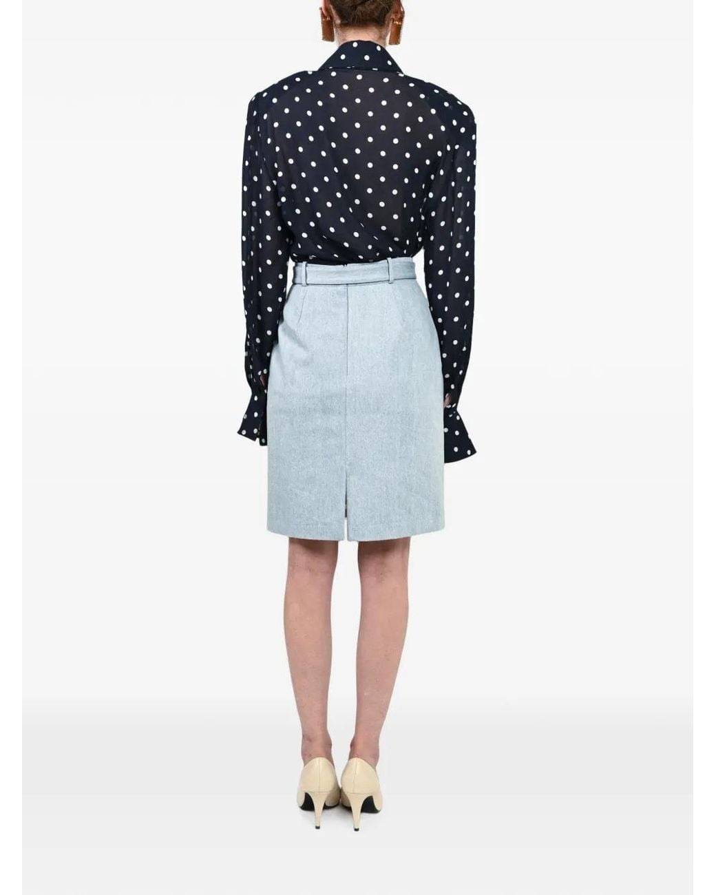 ROWEN ROSE Blue Jupe En Jean À Taille Ceinturée
