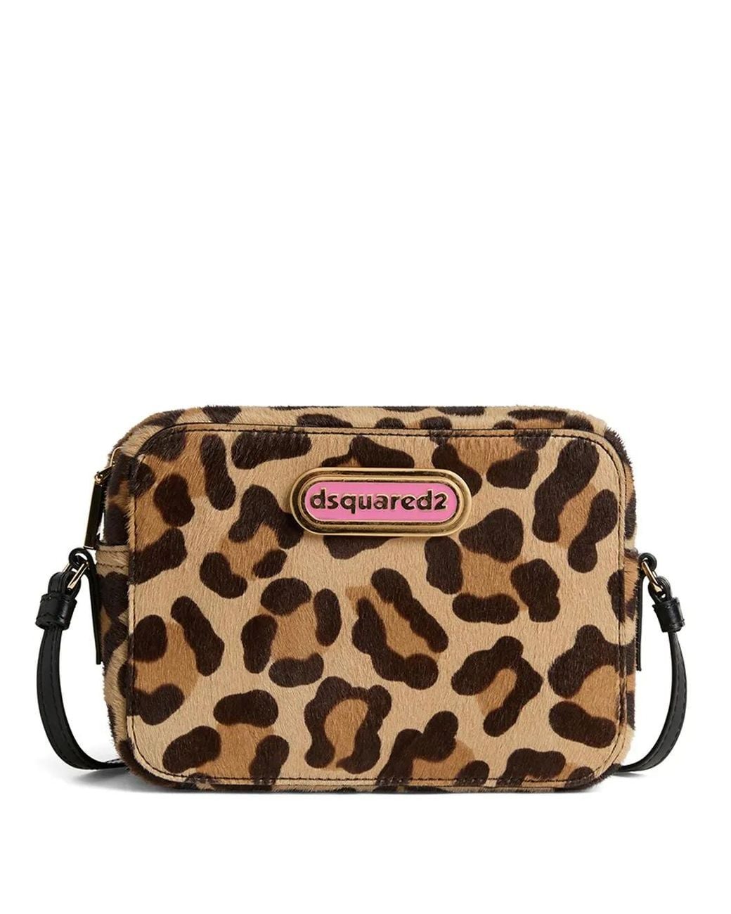 DSquared² Brown Logo-Plaque Leopard-Print Cross Body Bag