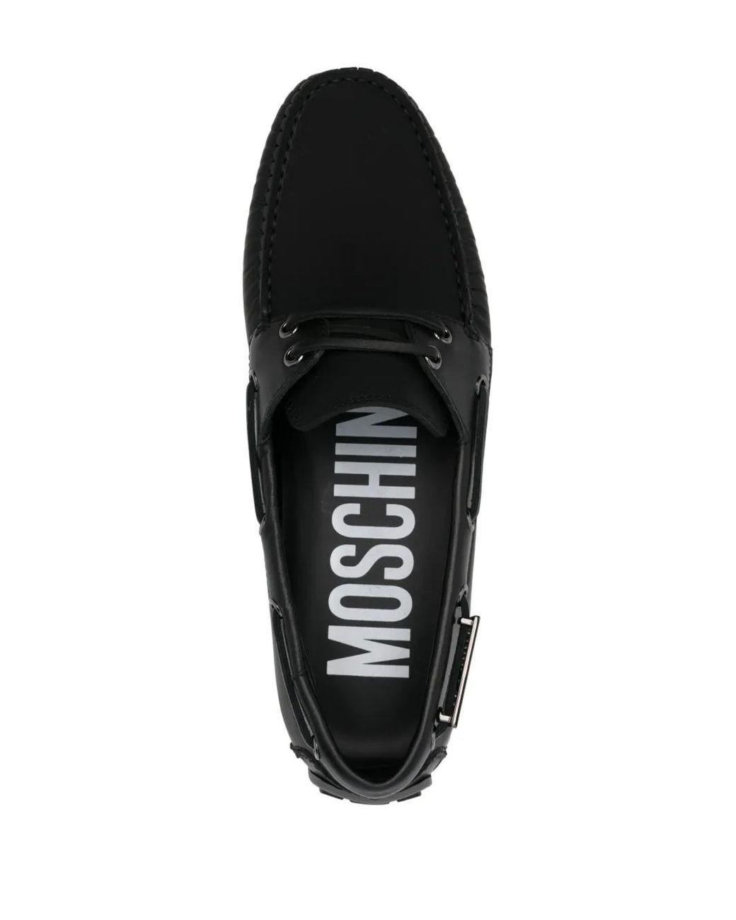 Moschino Black Logo-Plaque Boat Shoes for men