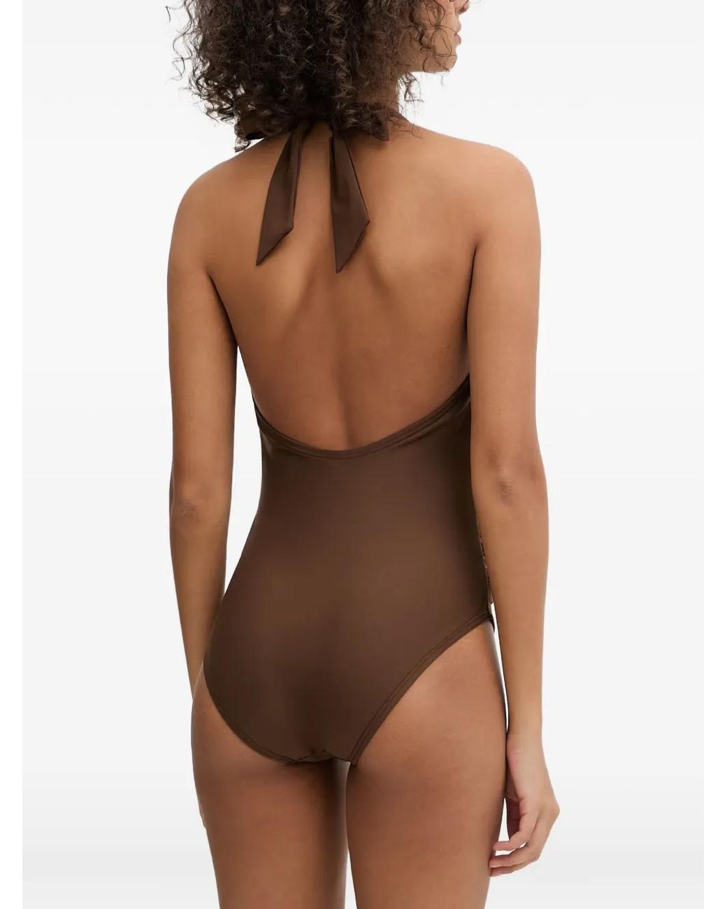 DKNY Brown Ruched Halterneck Swimsuit