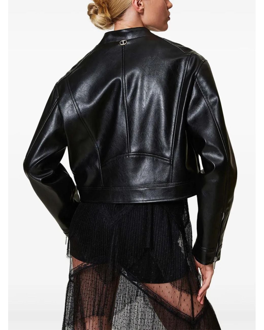 Twinset Black Faux-Leather Biker Jacket
