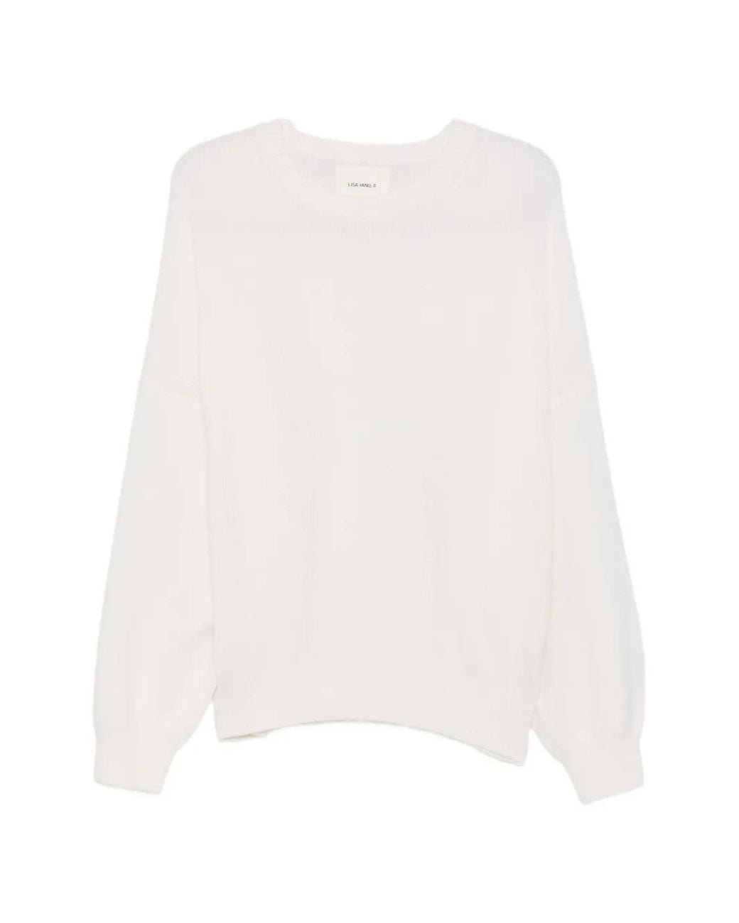 Lisa Yang White Dropped-Shoulder Crew-Neck Sweater