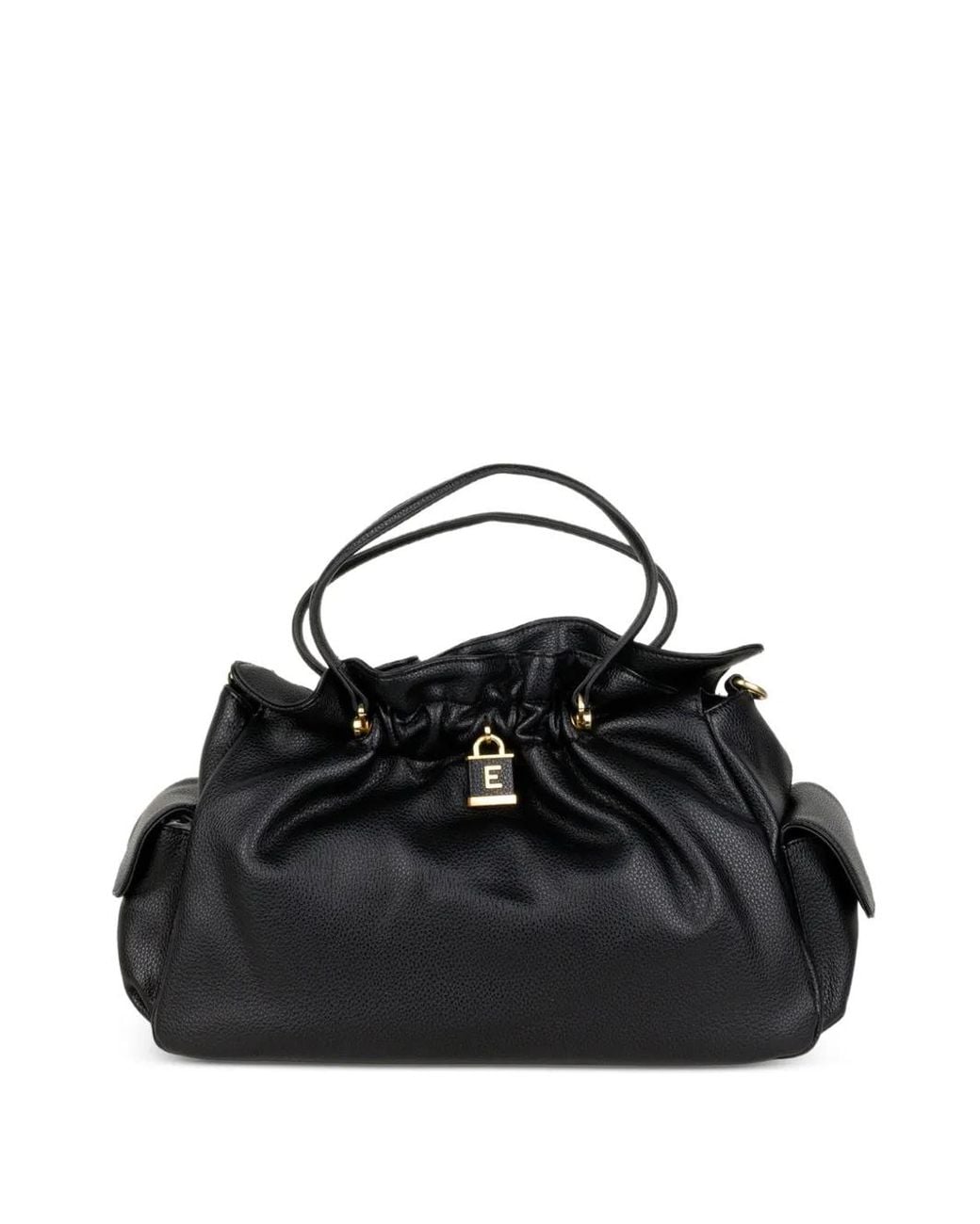 ERMANNO FIRENZE Black Logo-Plaque Gathered Clutch Bag