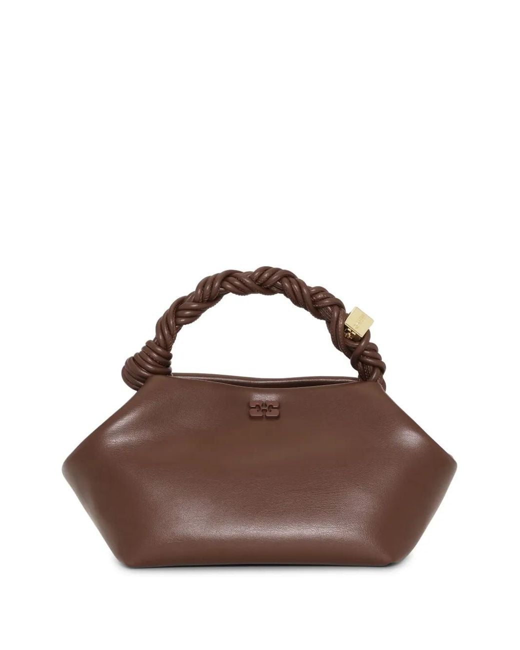 Ganni Brown Small Bou Braided-Handle Tote Bag
