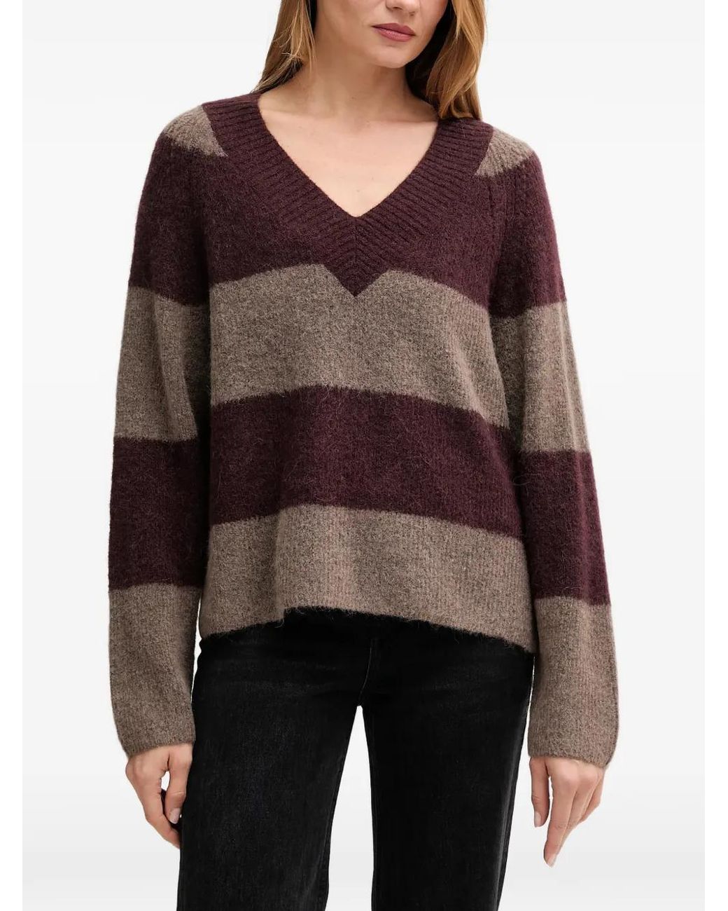 Mos Mosh Brown Striped V-Neck Sweater