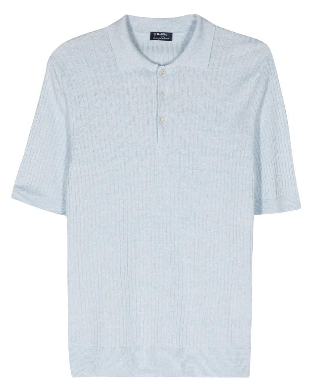 Barba Napoli Blue Short-Sleeve Ribbed Polo Shirt for men