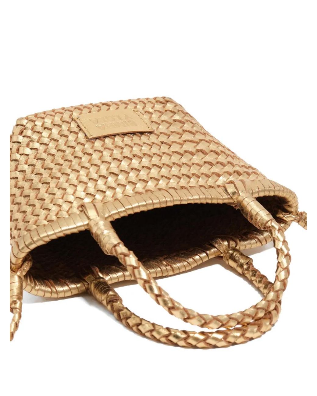 Bimba Y Lola Metallic Mini Woven Top-Handles Leather Tote Bag
