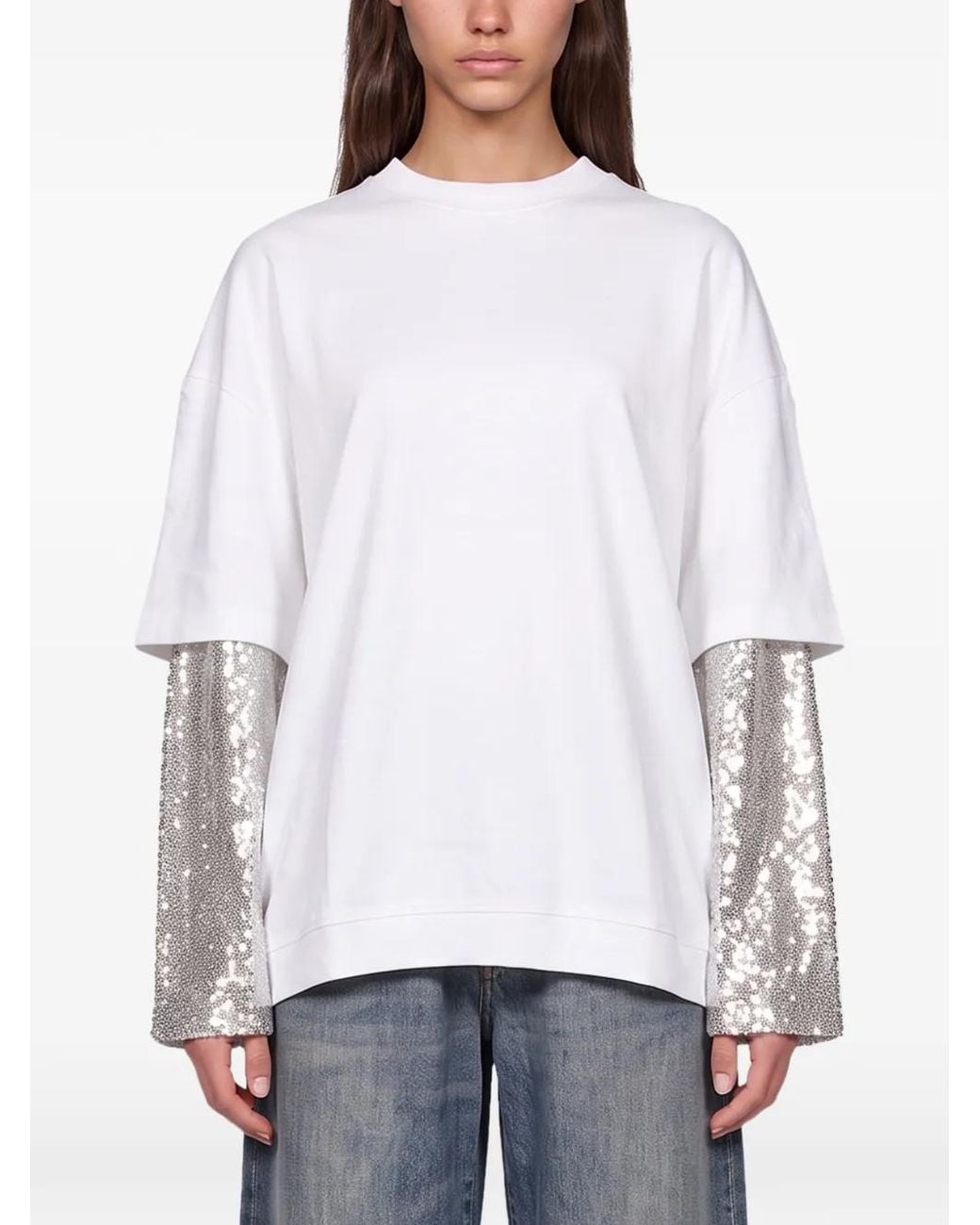 DARKPARK White Sequin-Embellished Layered-Sleeve T-Shirt