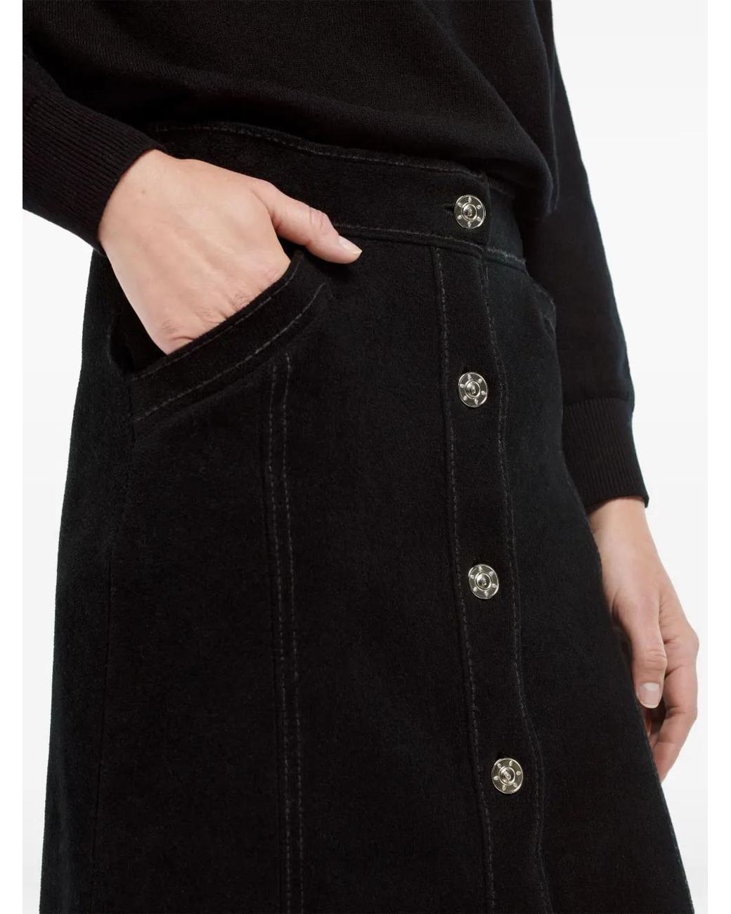 Barrie Black High-Waisted Midi Skirt