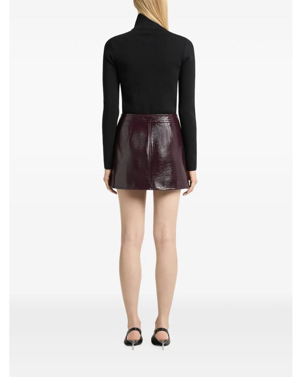 Courreges Brown Vinyl-Effect Mini Skirt With Logo Patch