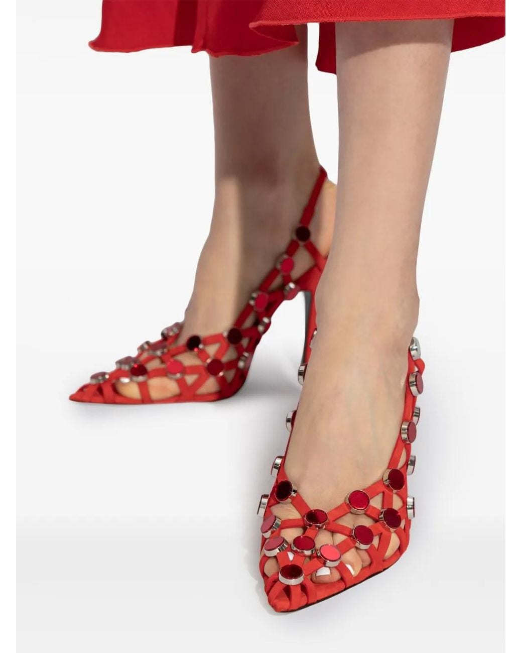 The Attico Red Grid 105Mm Leather Pumps