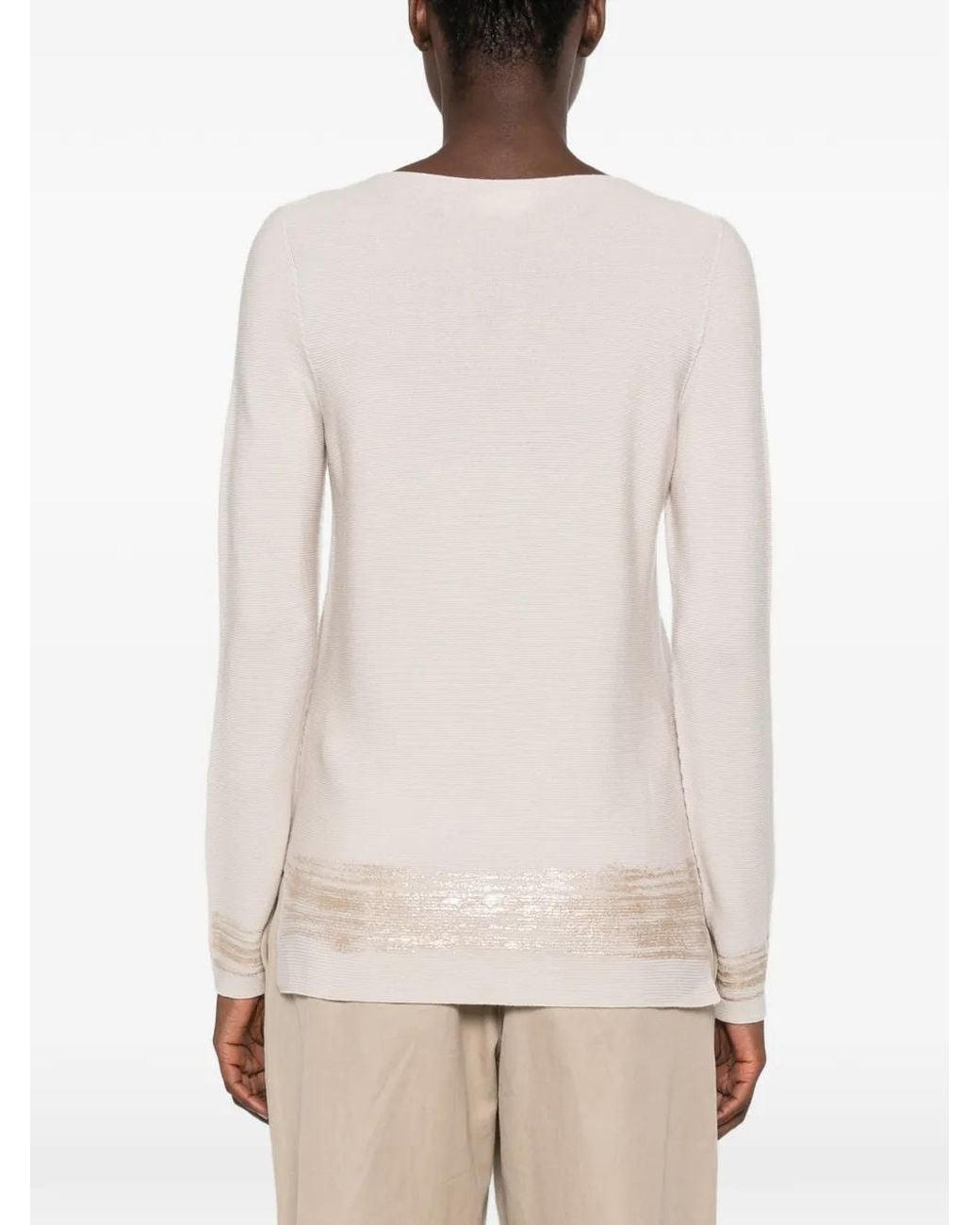 AROVESCIO White Glitter-Trim Boat-Neck Sweater