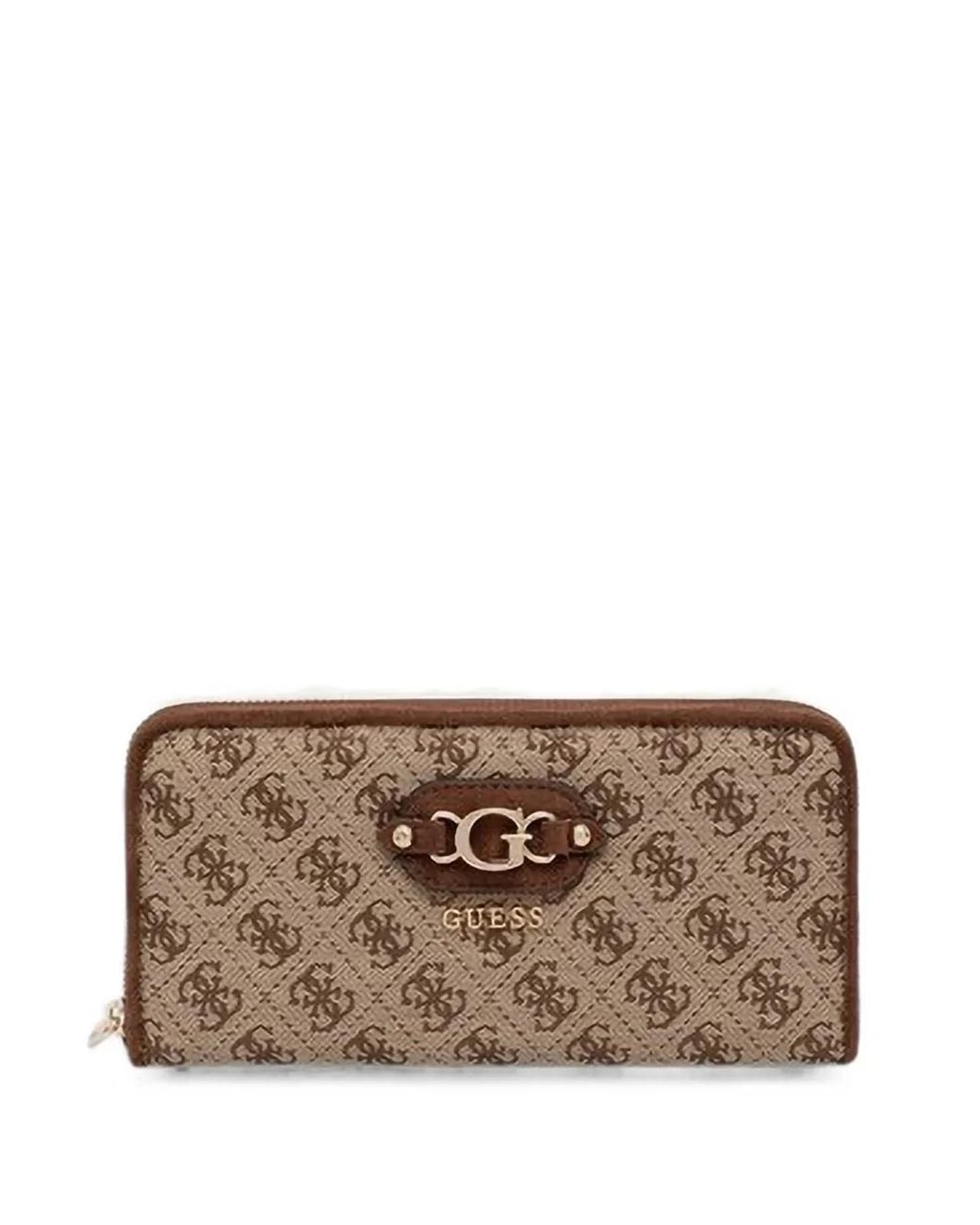 Guess Brown Maxi Samantha Monogram-Print Logo-Plaque Wallet