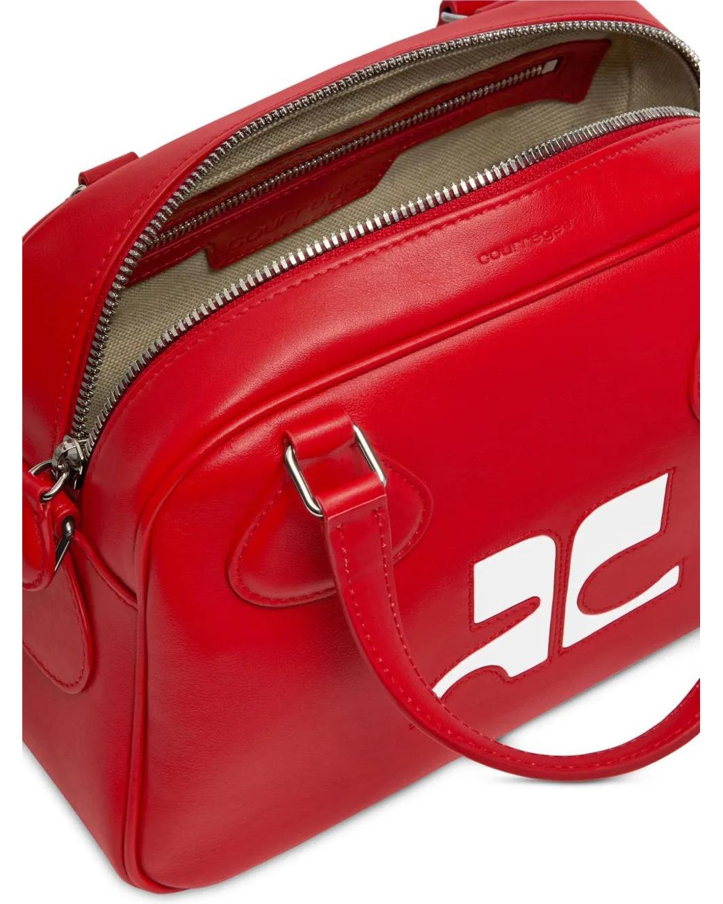 Courreges Red Reedition Leather Bowling Bag