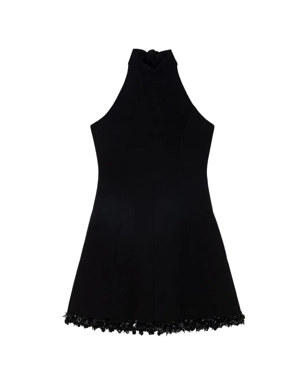 Maje Black Sequin-Embellished Halterneck Mini Dress