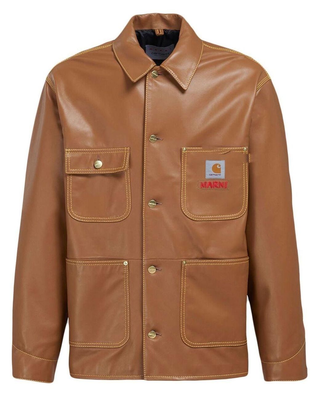 Marni X Carhartt Leather Shirt Jacket in Brown for Men | Lyst