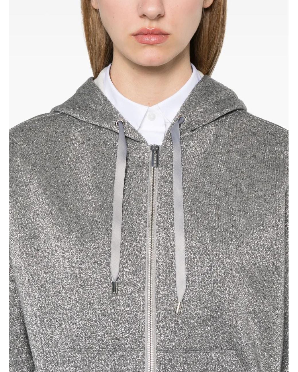 Peserico Gray Metallic-Effect Hoodie