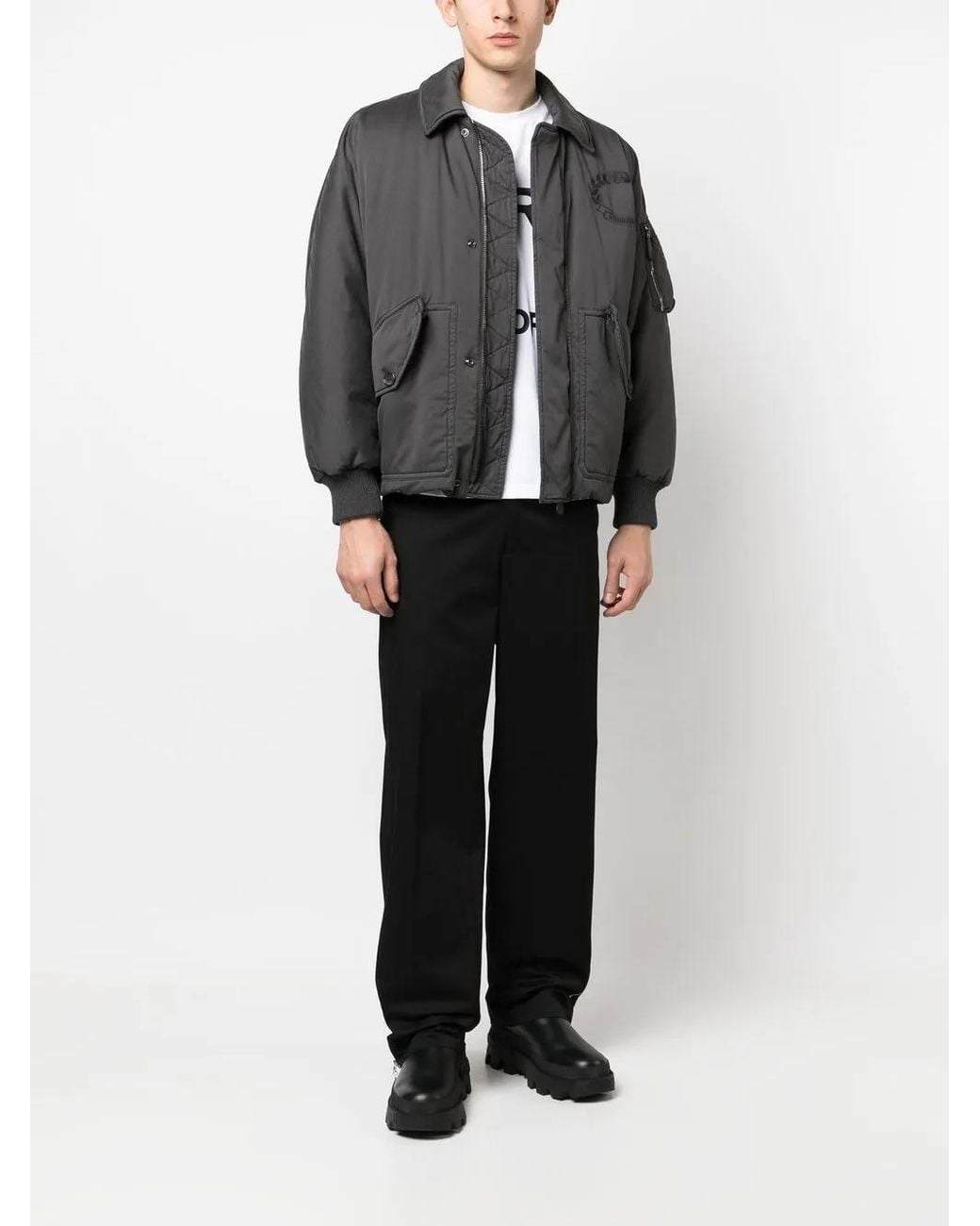 Burberry Gray Embroidered-Logo Bomber Jacket for men
