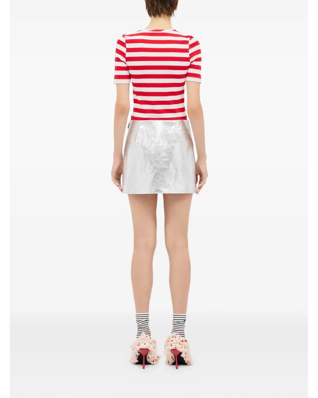 MSGM White Mini Metallic-Effect Skirt