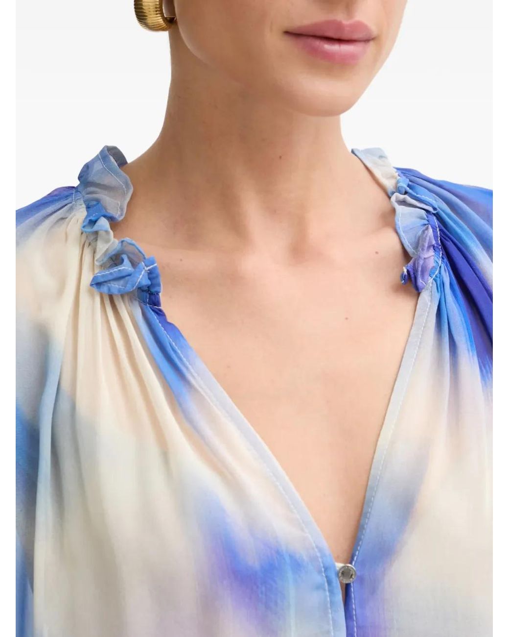 Morgan Blue Tie-Dye Ruffled Shirt