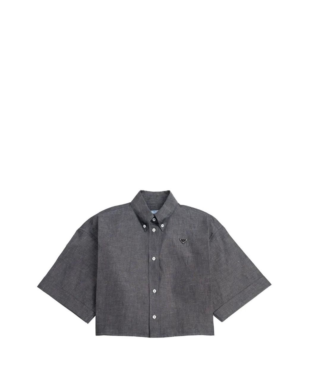 Prada Gray Chemise En Chambray À Manches Courtes
