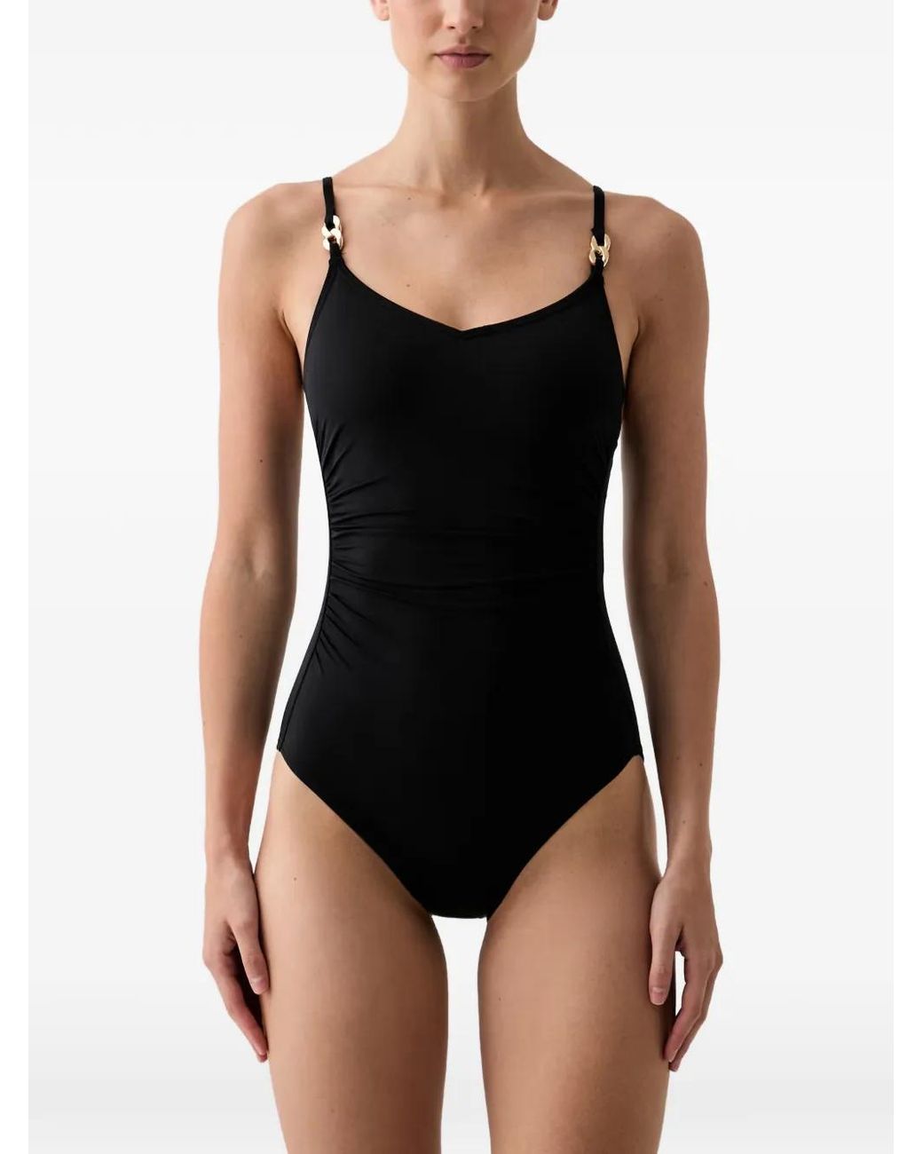 MICHAEL Michael Kors Black Chain-Link Gathered Swimsuit