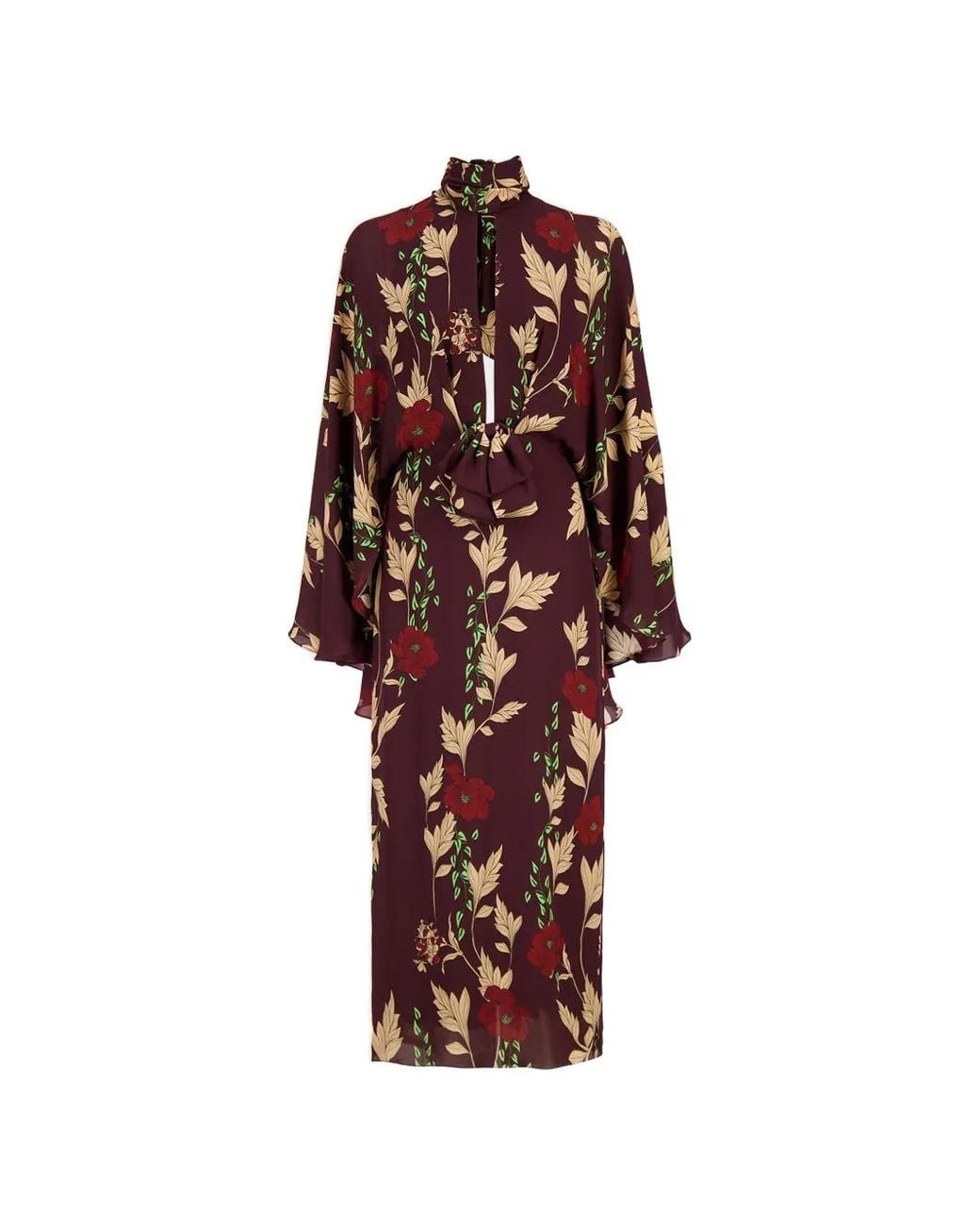 Johanna Ortiz Red Floral-Print Silk Midi Dress