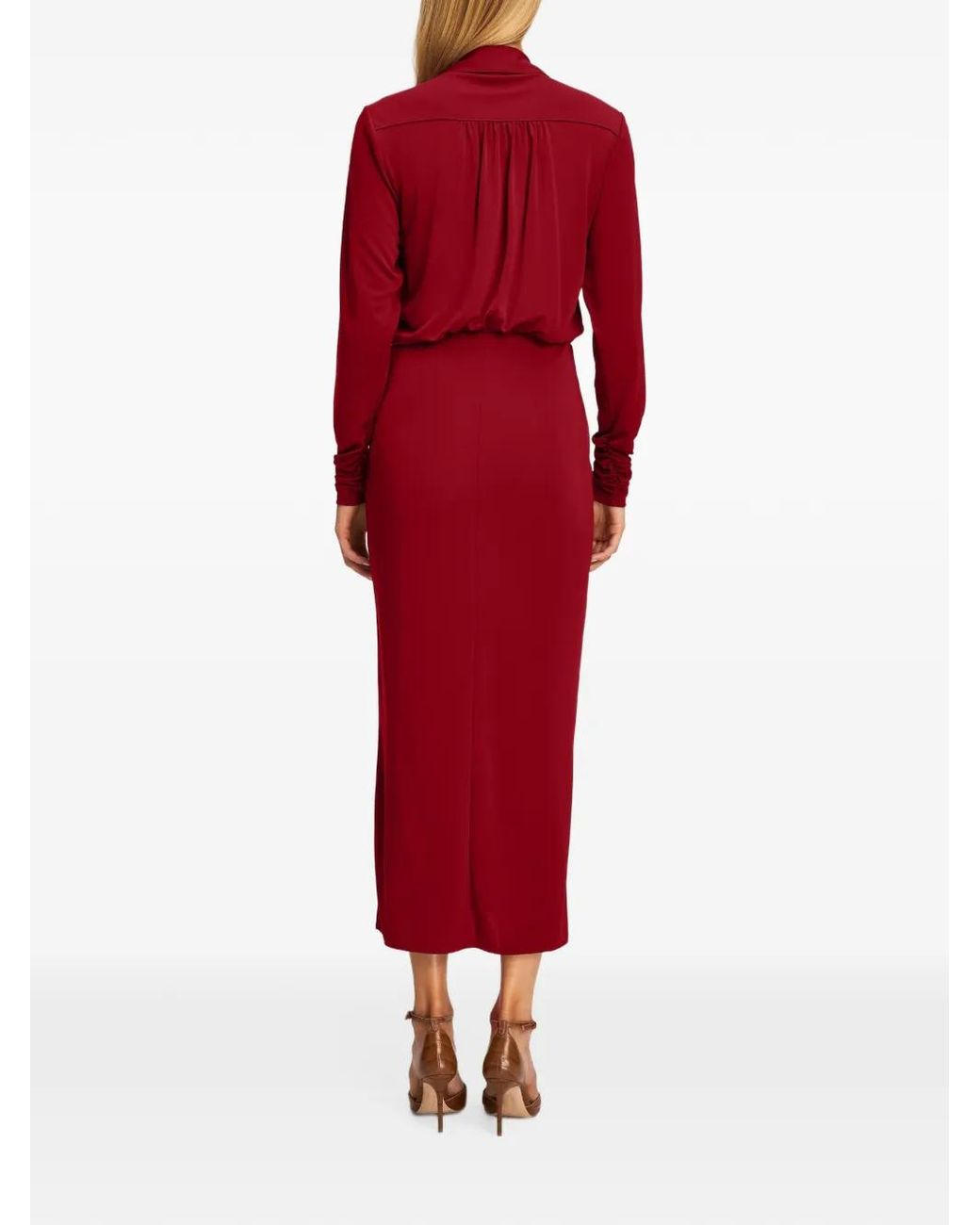 Cinq À Sept Red Seferina Ruched-Detail Midi Dress