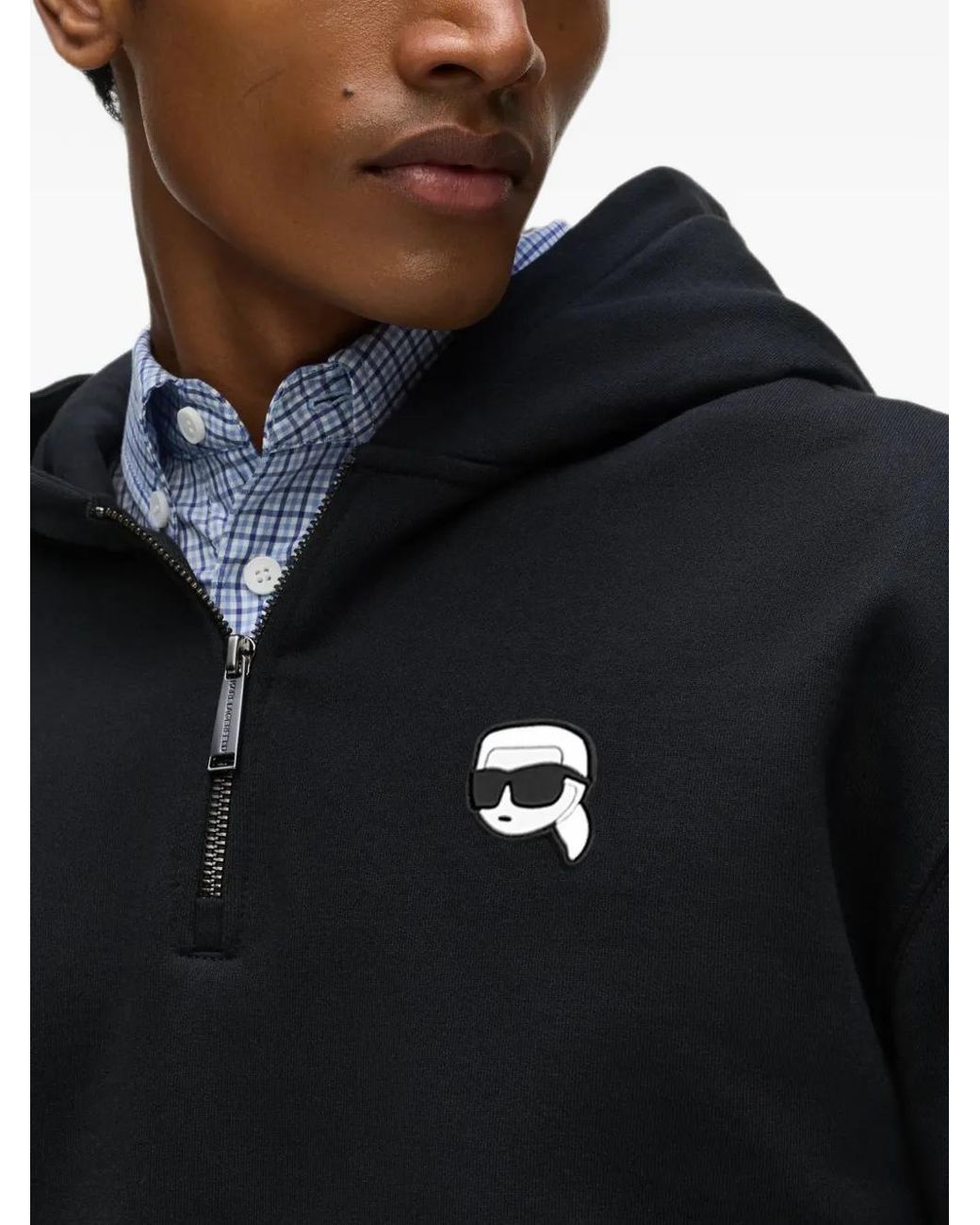 Karl Lagerfeld Black Ikon Half-Zip Hoodie for men