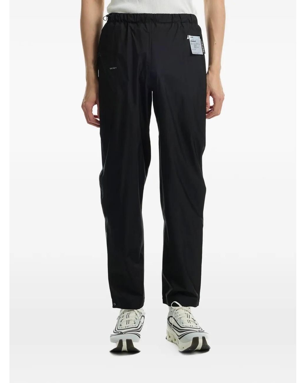Satisfy Gray Elasticated-Waistband Logo-Patch Trousers for men