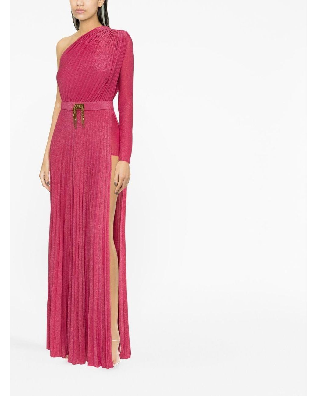 Elisabetta Franchi One-shoulder Pleated Gown in Red | Lyst
