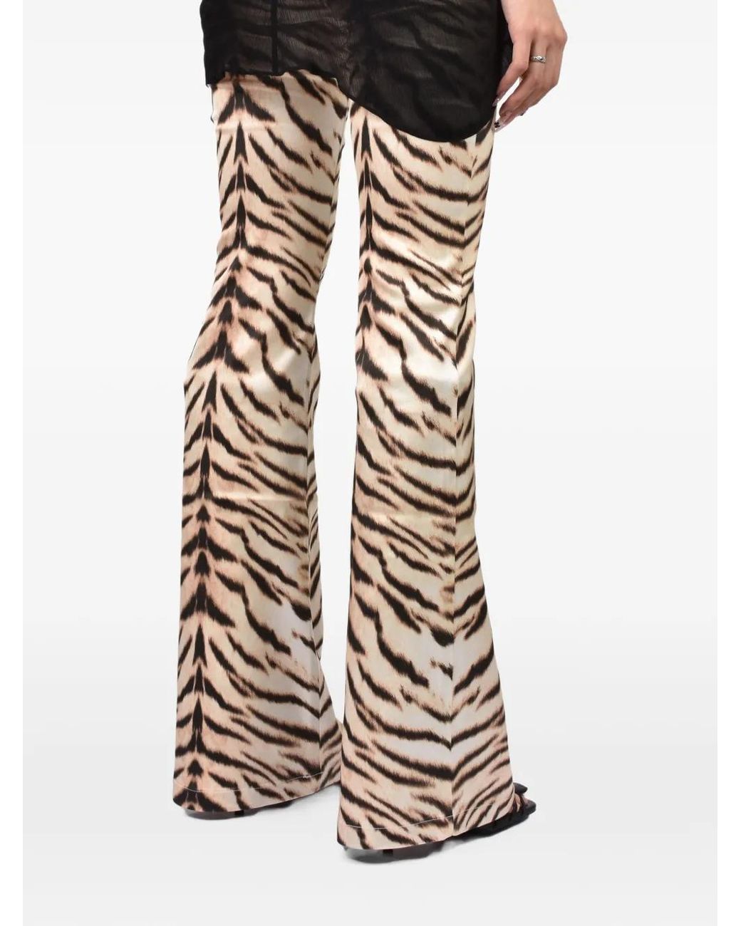 Room Service Pjs Black Tiger-Print Satin Flared Trousers