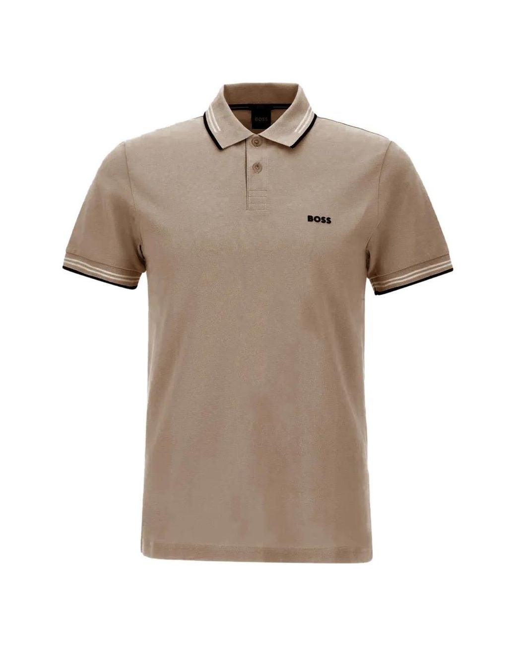 Boss Gray Stretch-Cotton Slim-Fit Polo Shirt With Branding And Stripes for men