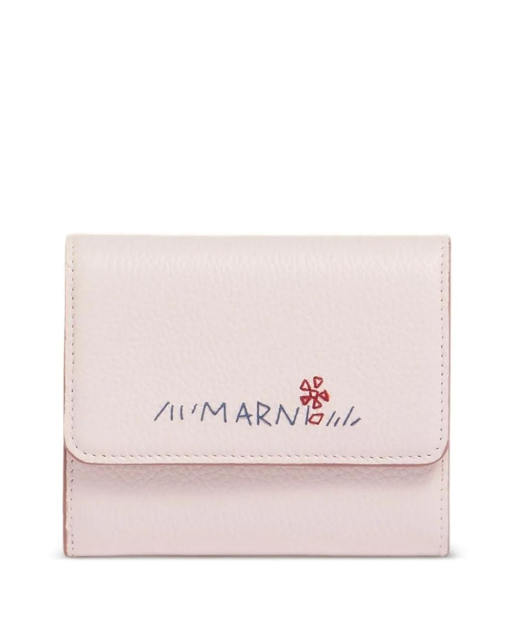 Marni Pink Leather Flap Cardholder With Mending-Embroidery
