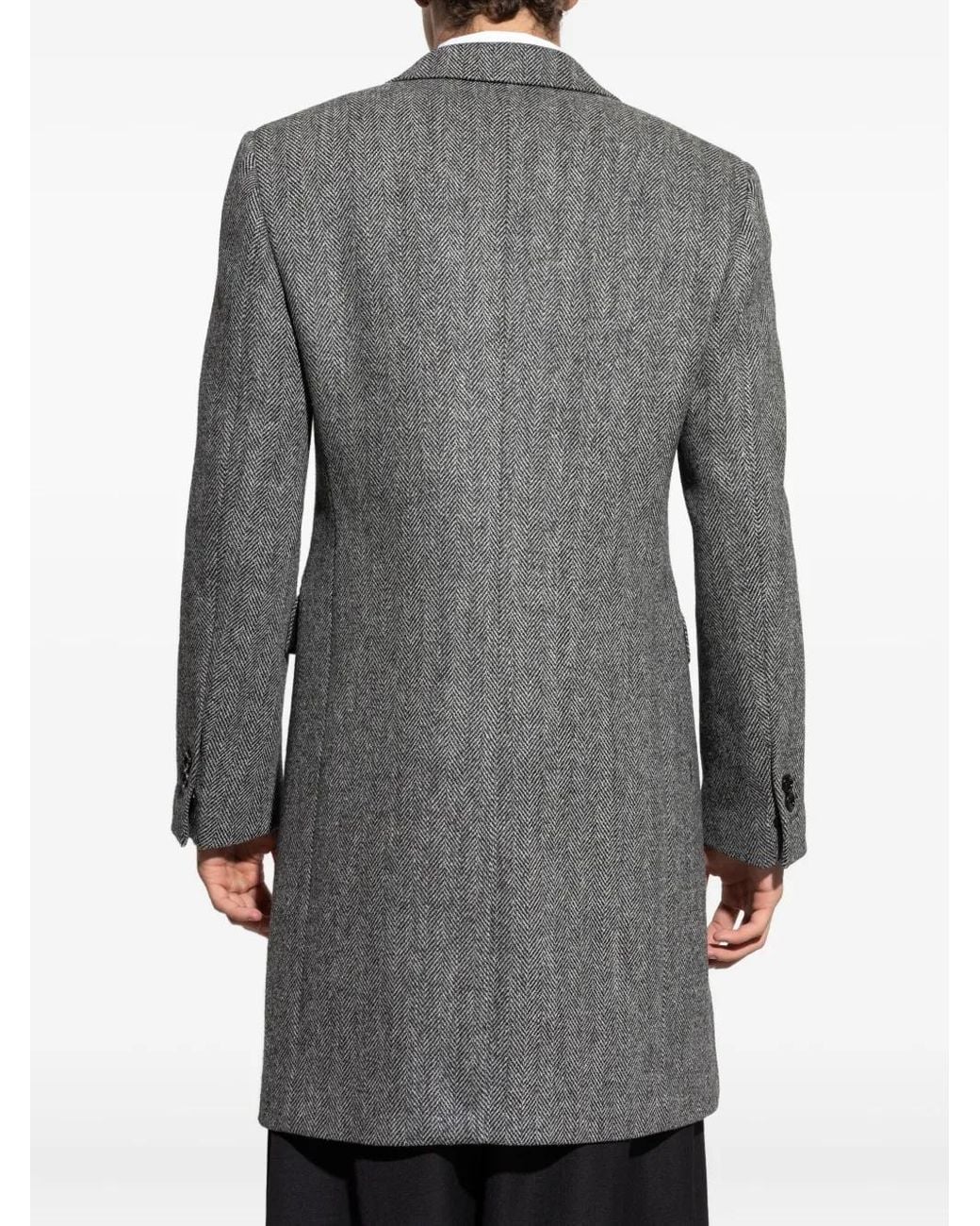 Burberry Gray Herringbone Pattern Coat for men