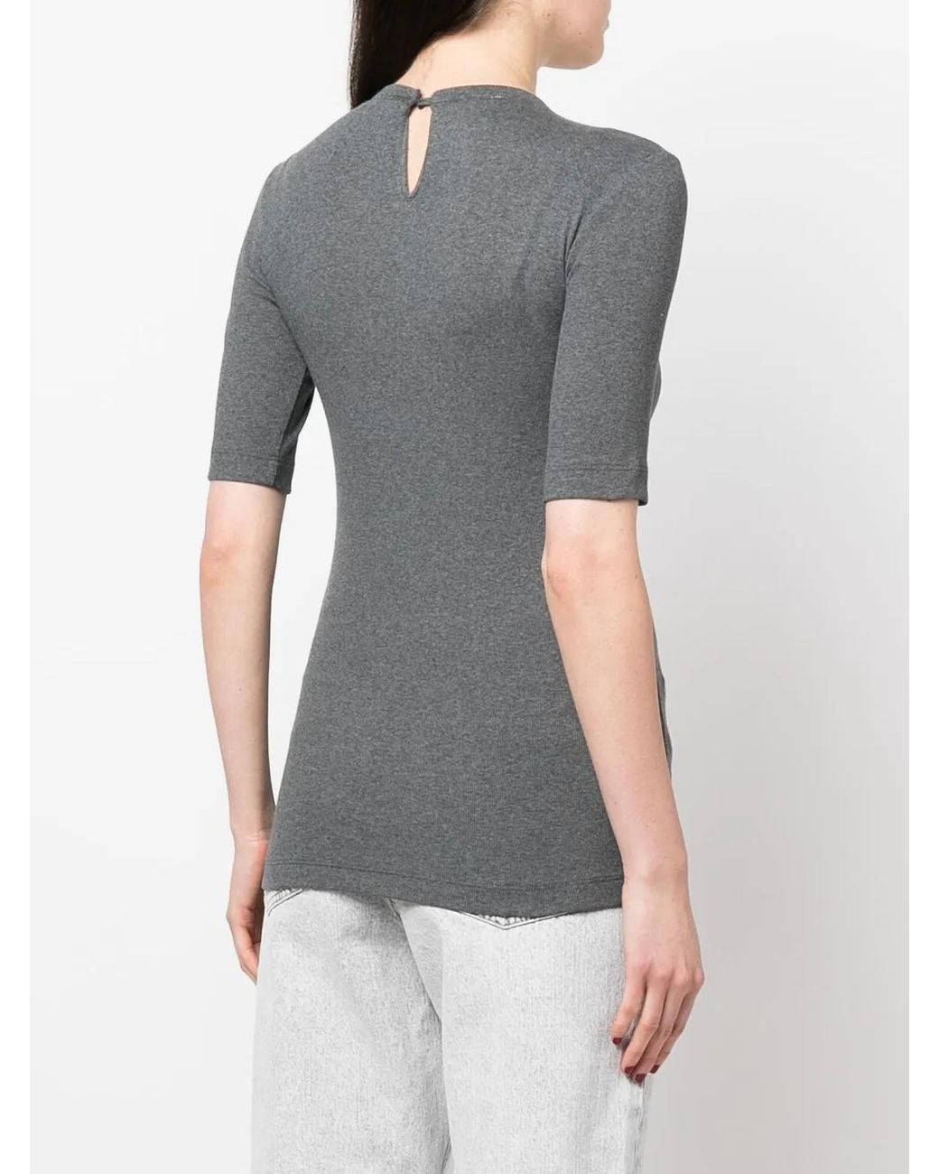 Brunello Cucinelli Gray Short-Sleeve Knitted Top