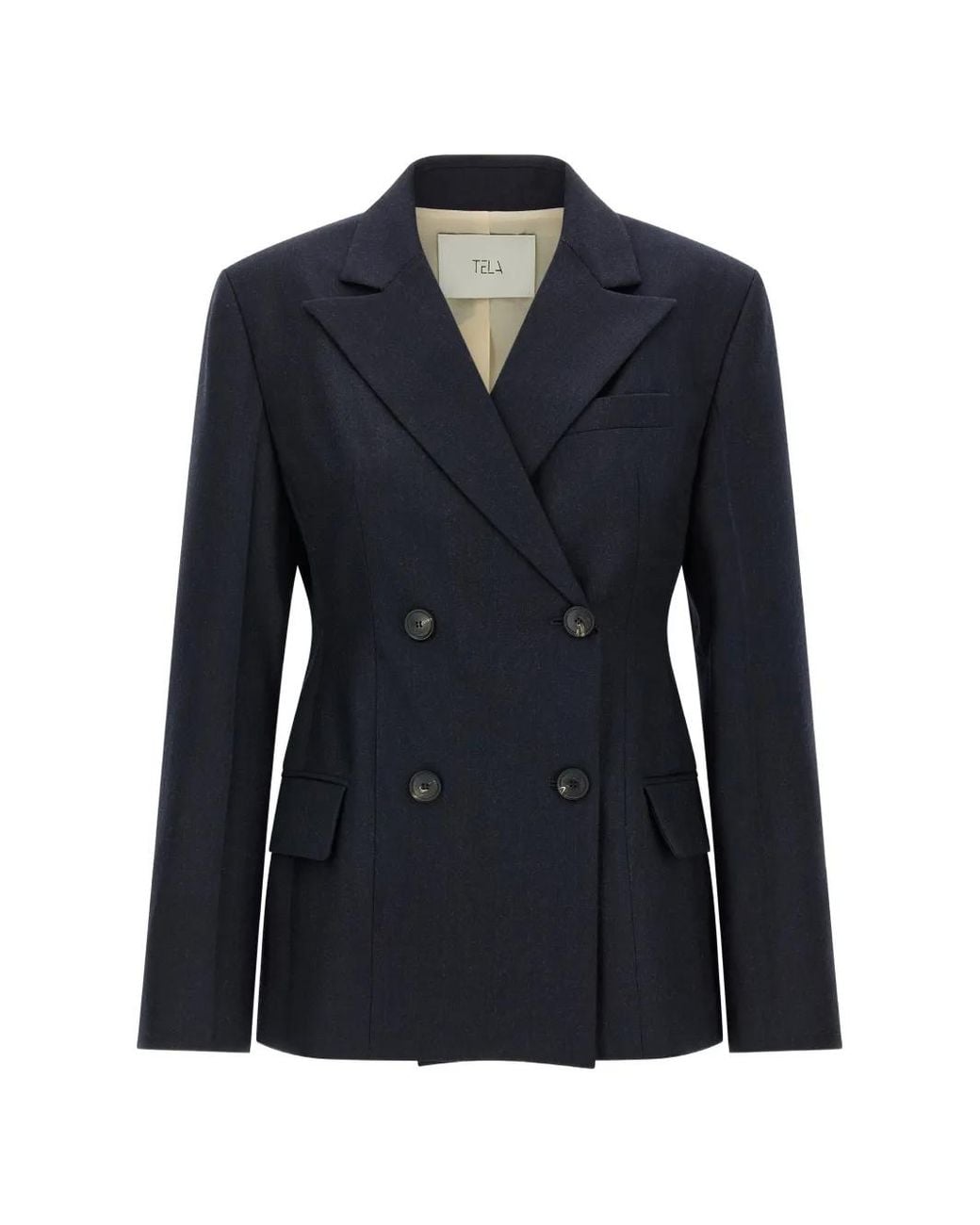Tela Blue Florence Double-Breasted Peak-Lapel Blazer
