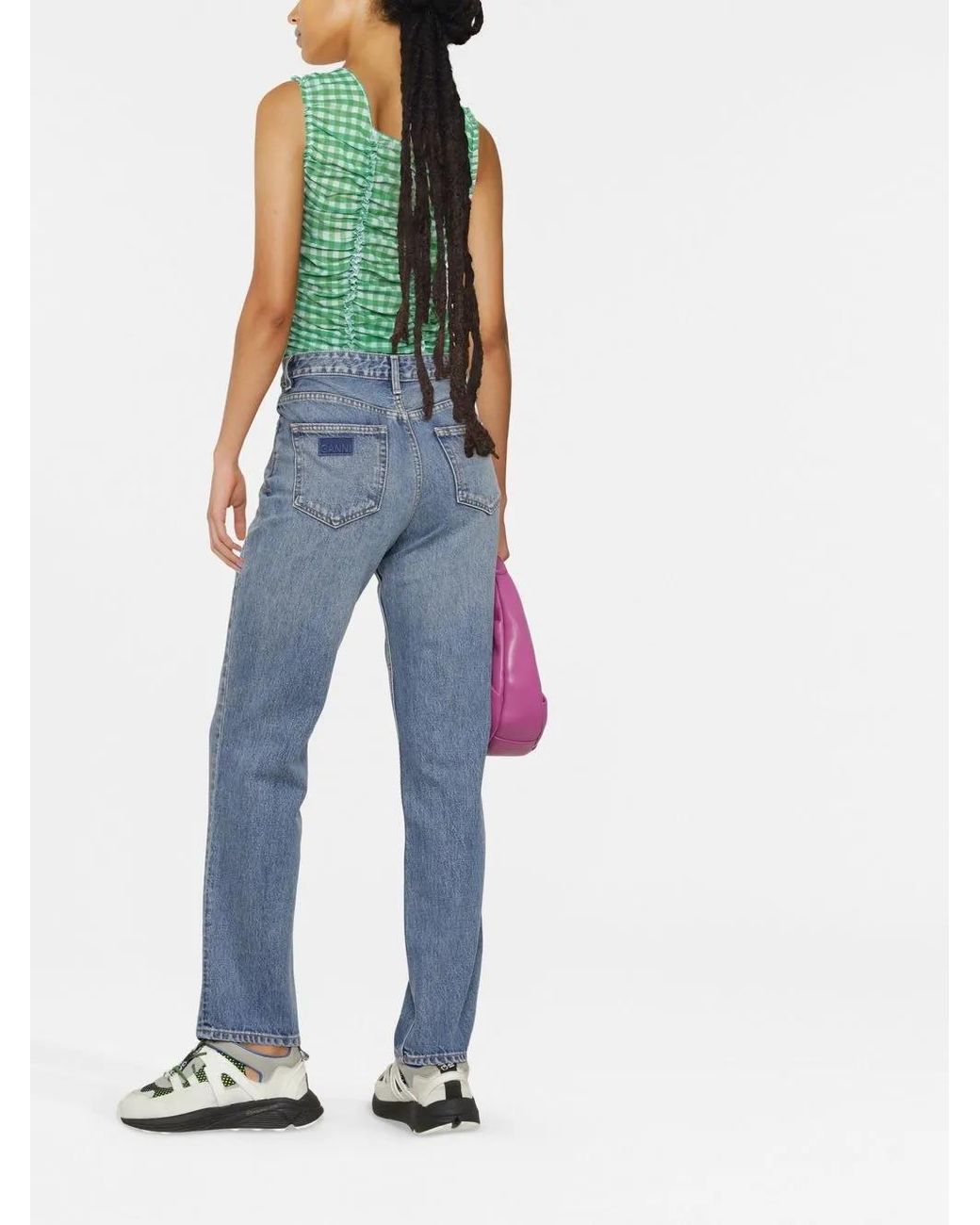 Ganni Blue Logo-Patch Straight-Leg Jeans