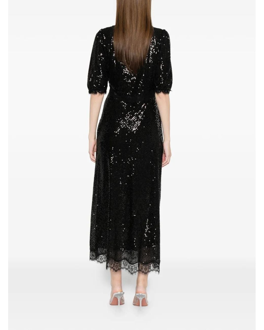 Rixo Black Verena Lace Sequin-Embellished Midi Dress