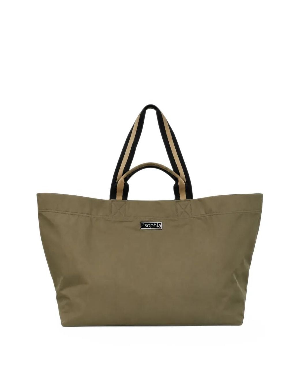 Psophia Green Logo-Patch Striped-Strap Tote Bag