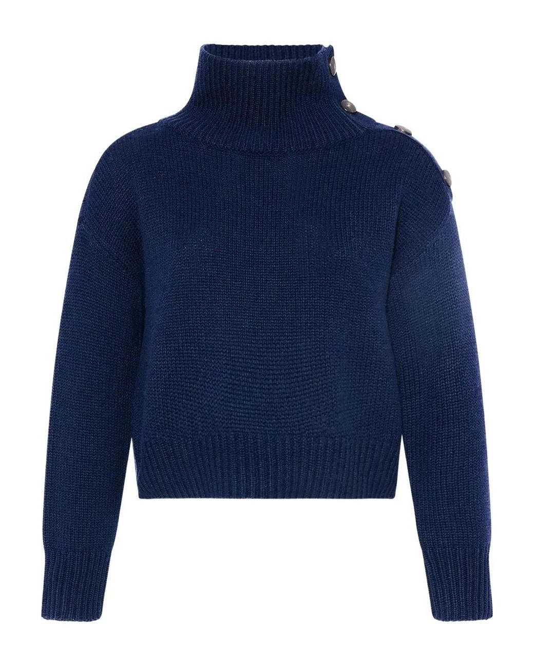 Yves Salomon Blue Button High-Neck Sweater