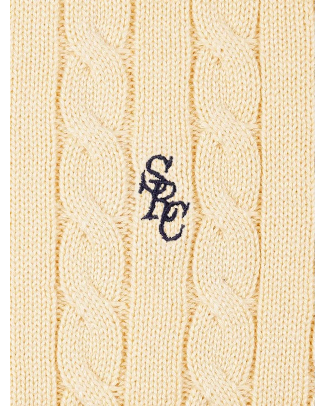 Sporty & Rich Natural Cable-Knit Embroidered-Logo T-Shirt