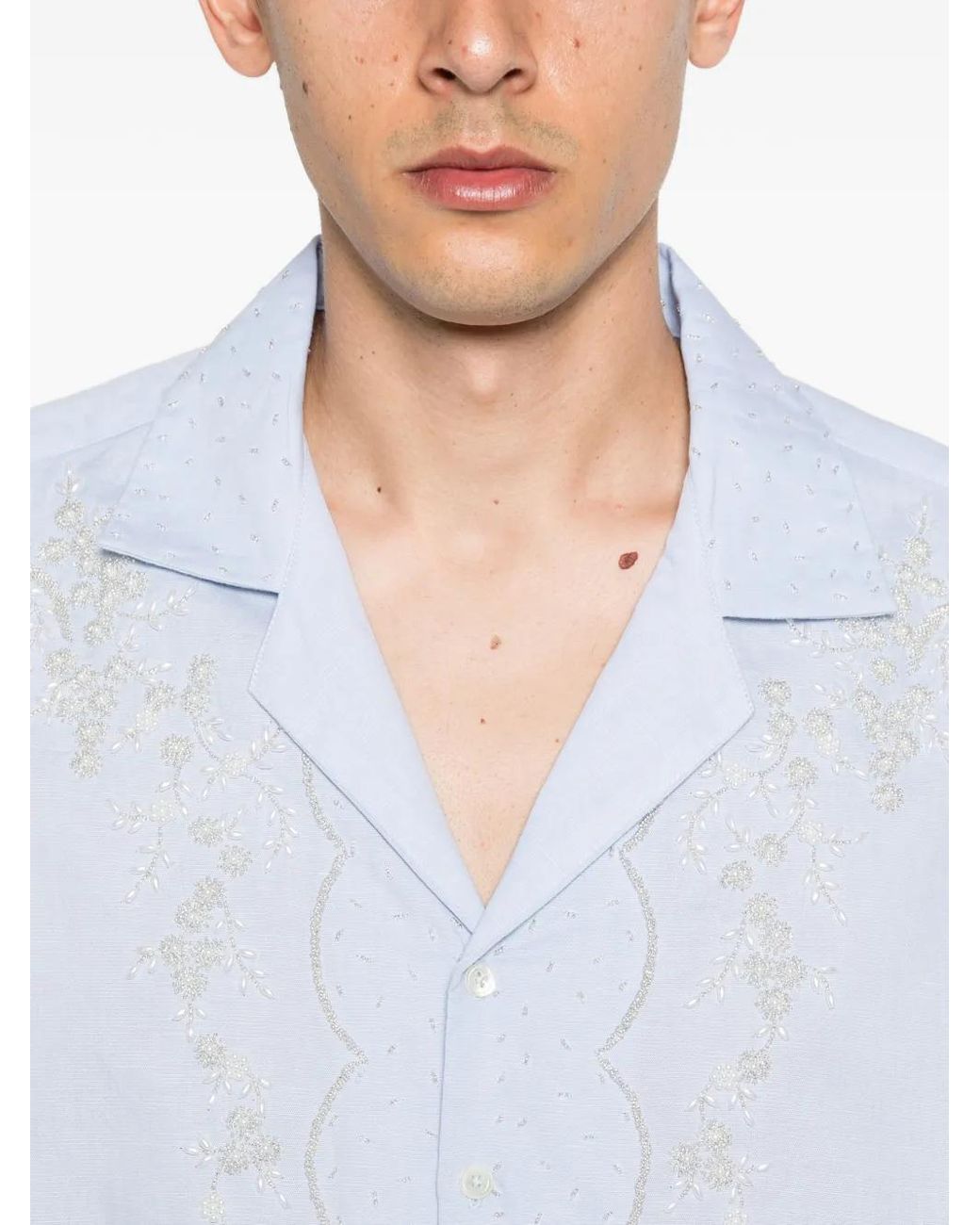BAZISZT White Mord Floral-Embroidered Shirt for men