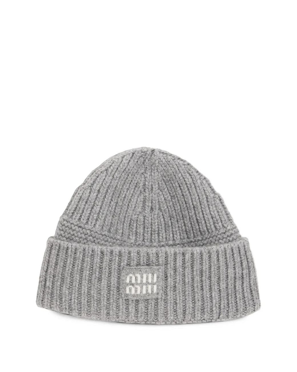 Miu Miu Gray Wool And Cashmere Beanie Hat