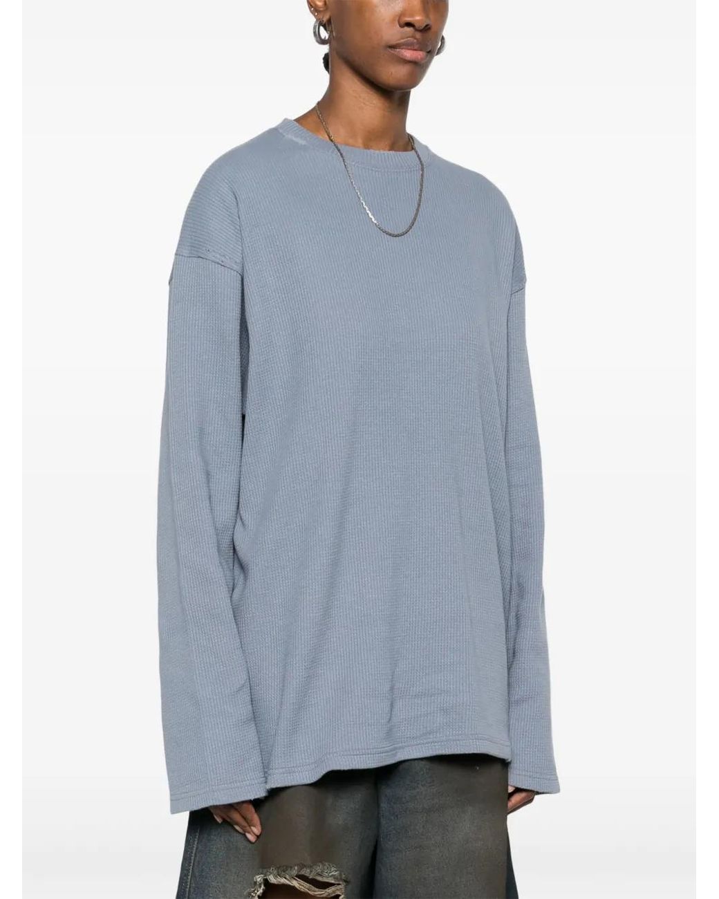 Mainless Blue Waffle-Knit Sweater
