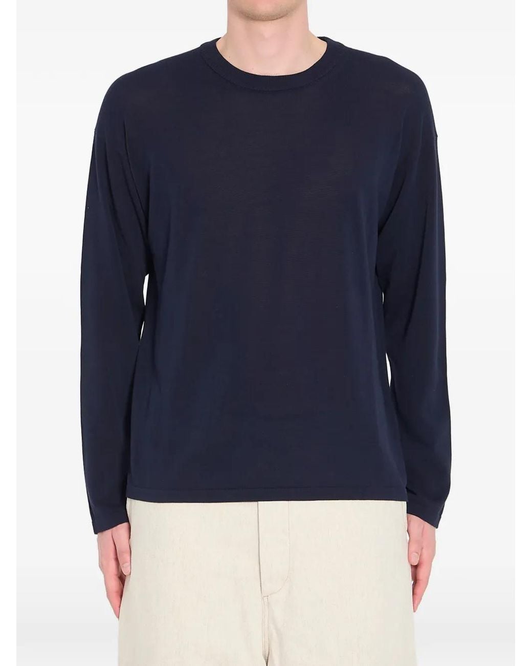 Roberto Collina Blue Ribbed Crewneck Sweater for men