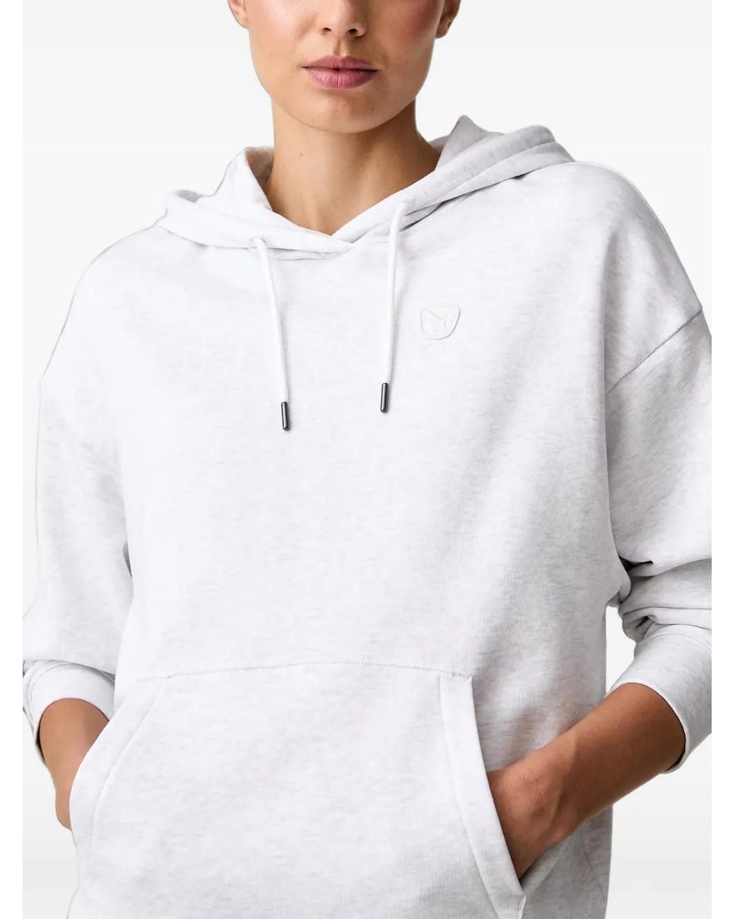 PUMA White Essentials Elevated Logo-Patch Hoodie