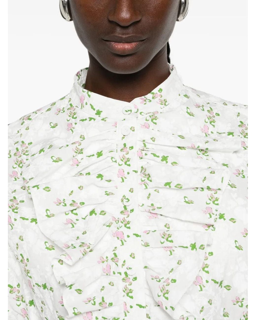Philosophy Di Lorenzo Serafini White Floral-Print Ruffled Shirt