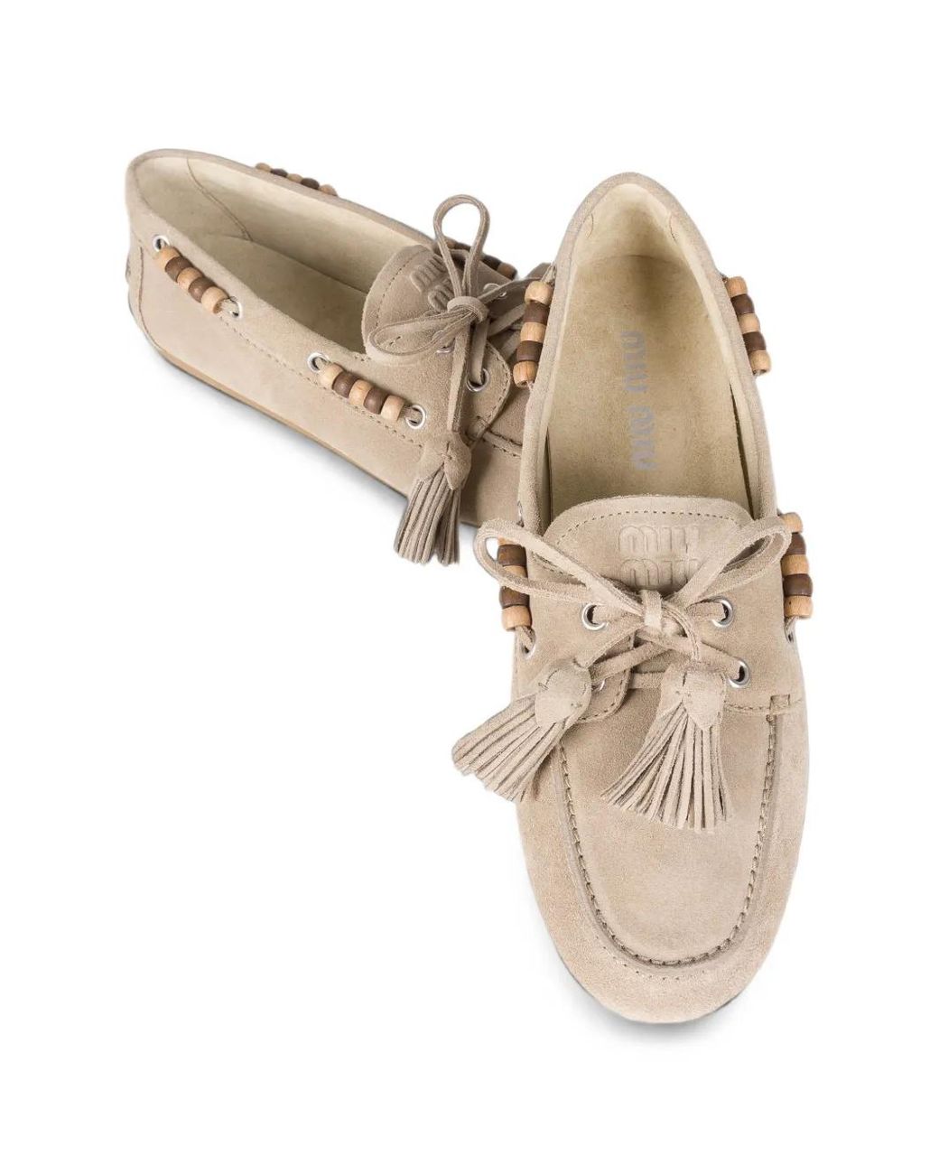 Miu Miu Natural Mocassins À Pampilles Et Perles En Bois
