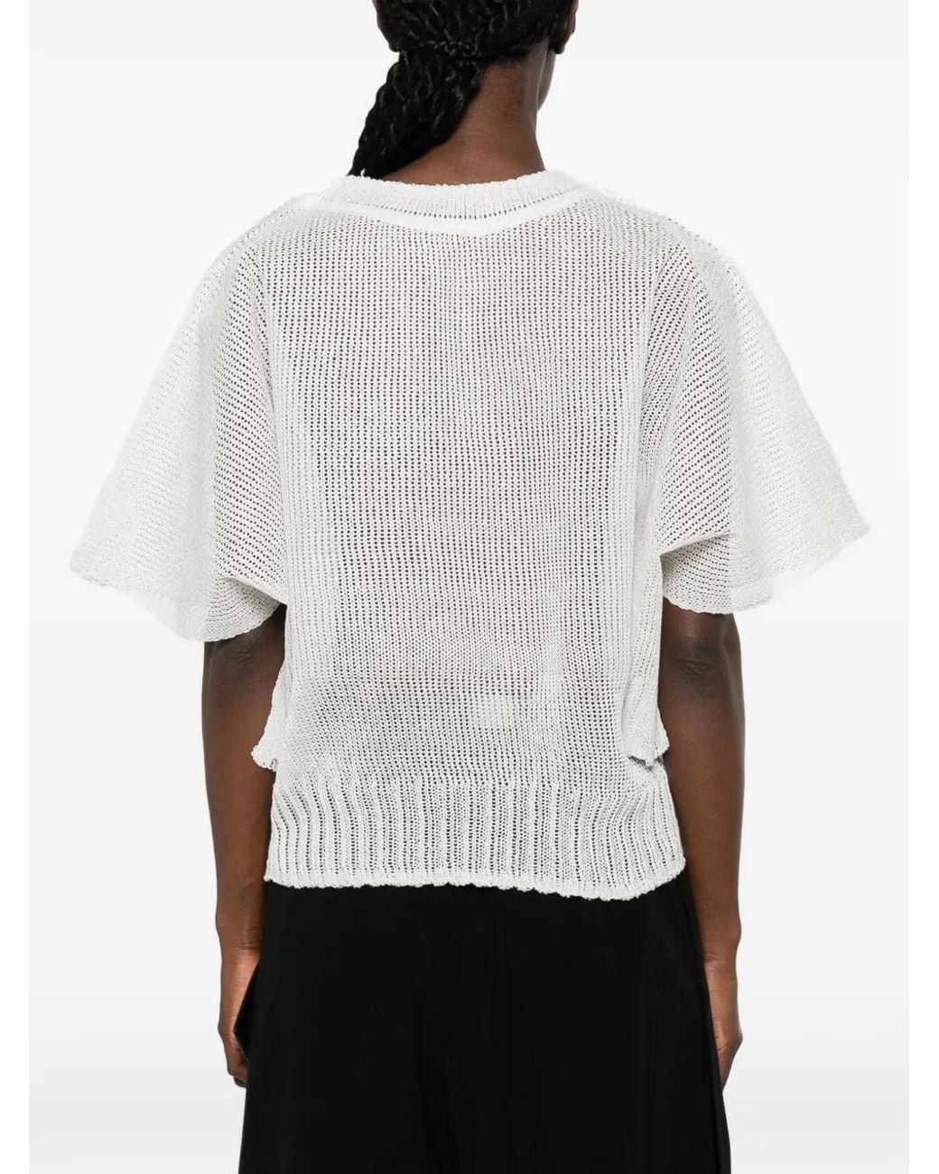 Issey Miyake White Cialda Open-Knit Short-Sleeve Linen T-Shirt